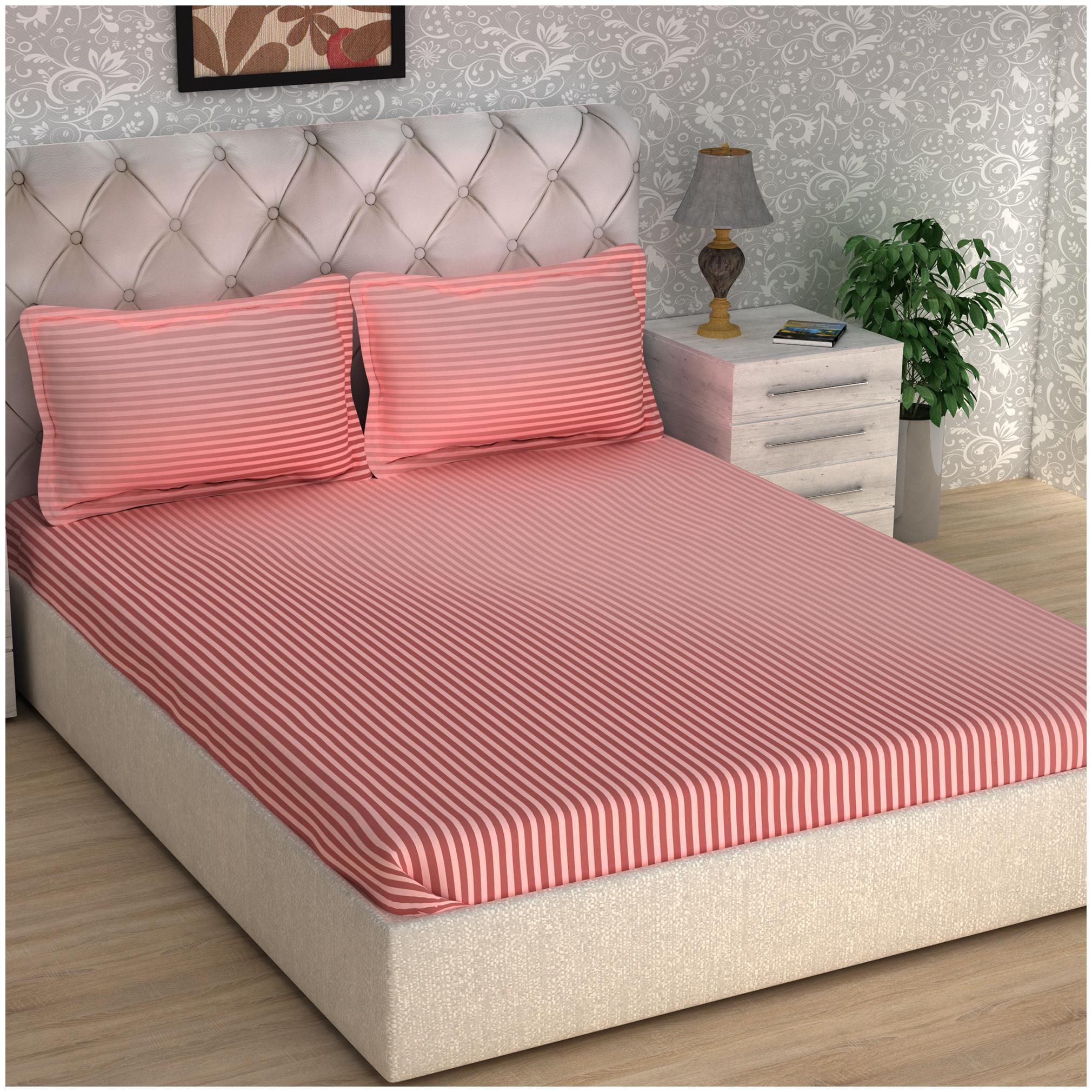 

Story Home Cotton Striped Double Size Bedsheet 300 TC ( 1 Bedsheet With 2 Pillow Covers Pink )