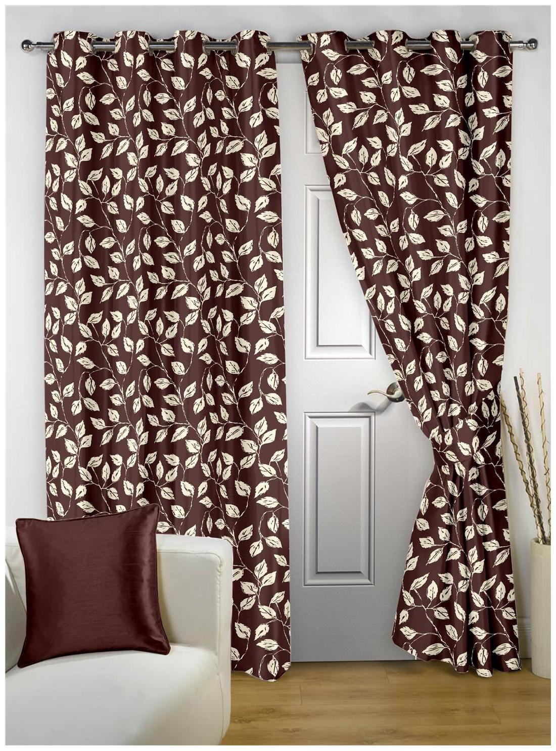 

Story Home Polyester Door Semi Transparent Brown Regular Curtain ( Eyelet Closure Floral )