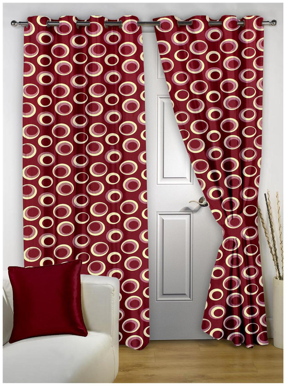 

Story Home Polyester Door Semi Transparent Red Regular Curtain ( Eyelet Closure Polka Dots )