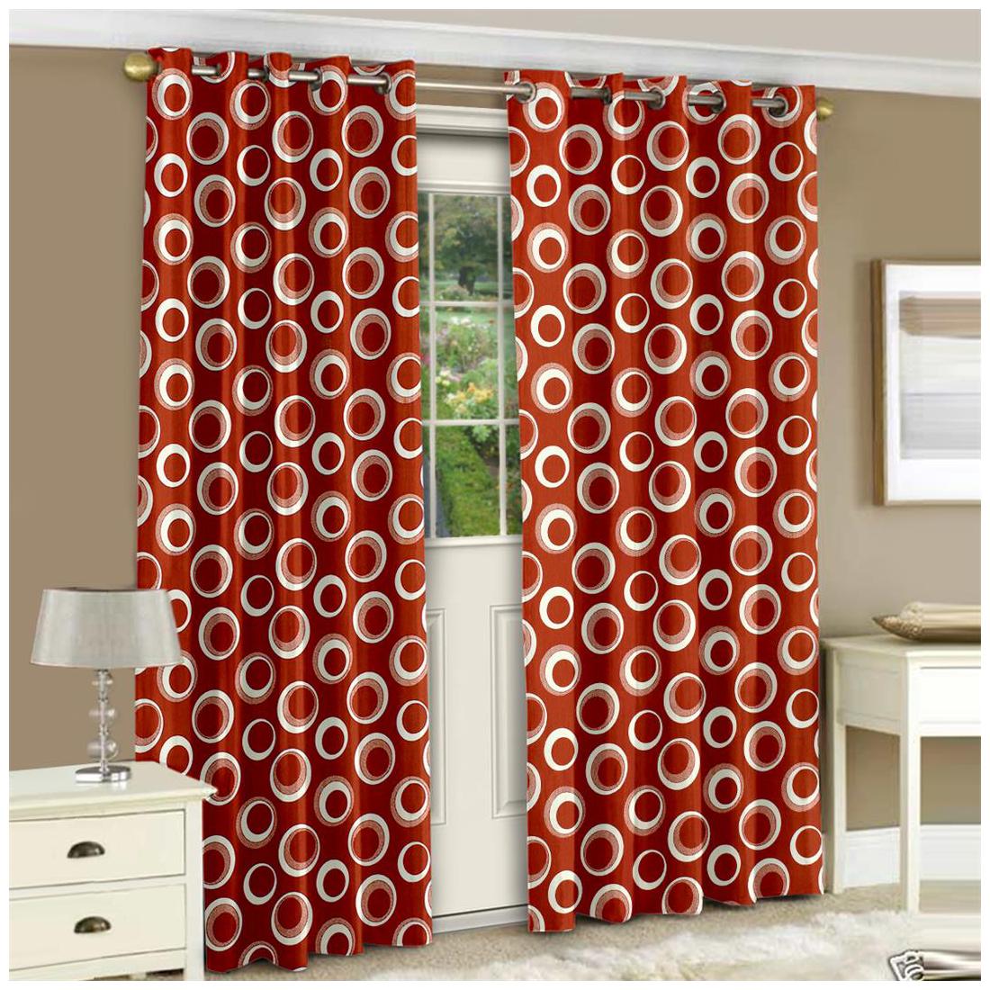 

Story Home Polyester Door Semi Transparent Orange Regular Curtain ( Eyelet Closure Polka Dots )