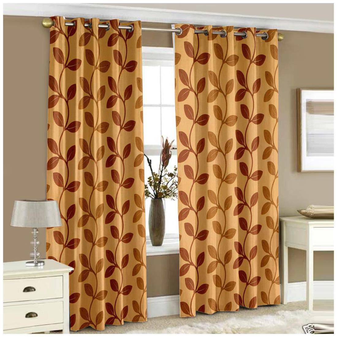 

Story Home Polyester Window Semi Transparent Yellow Regular Curtain ( Eyelet Closure Floral )