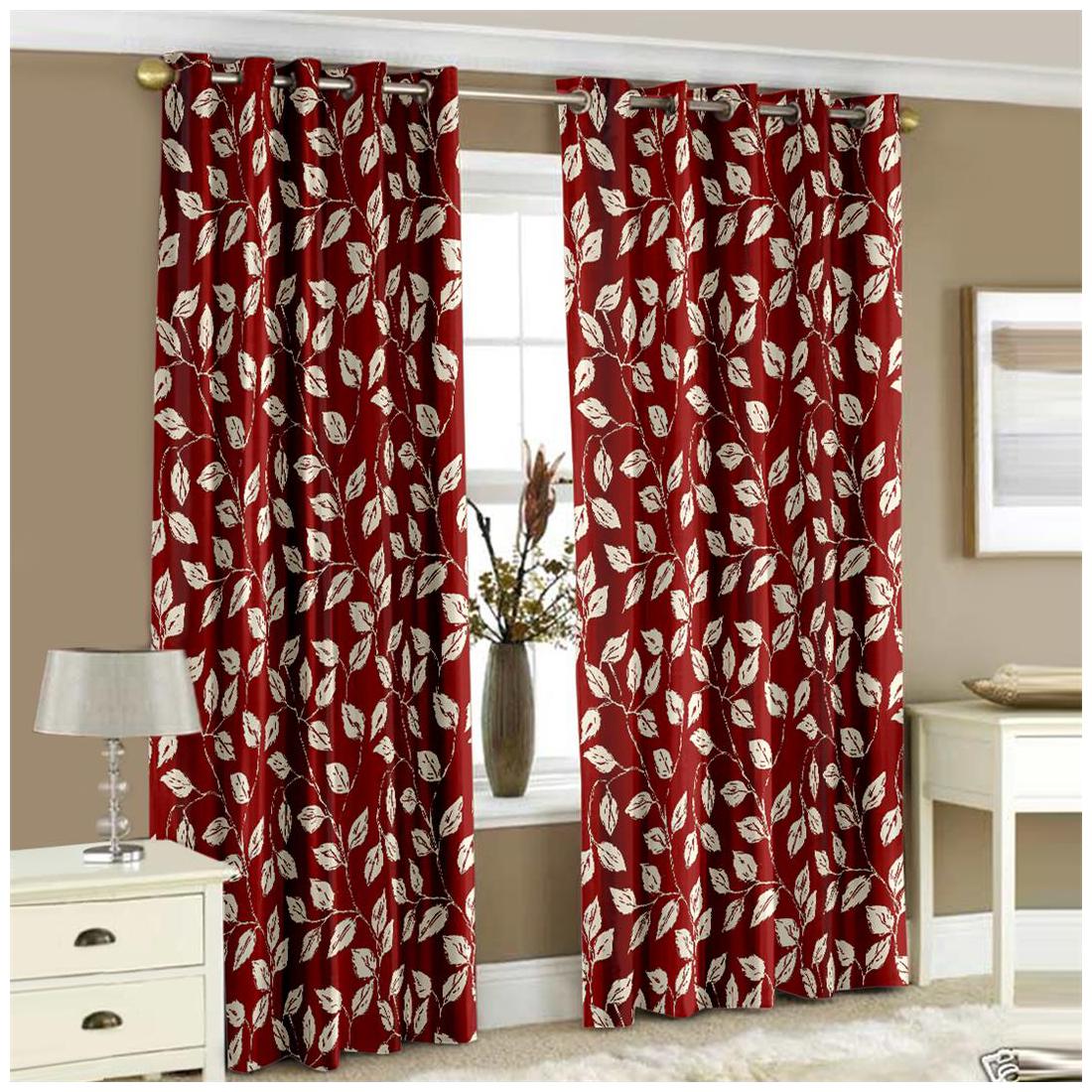 

Story Home Polyester Window Semi Transparent Red Regular Curtain ( Eyelet Closure Floral )