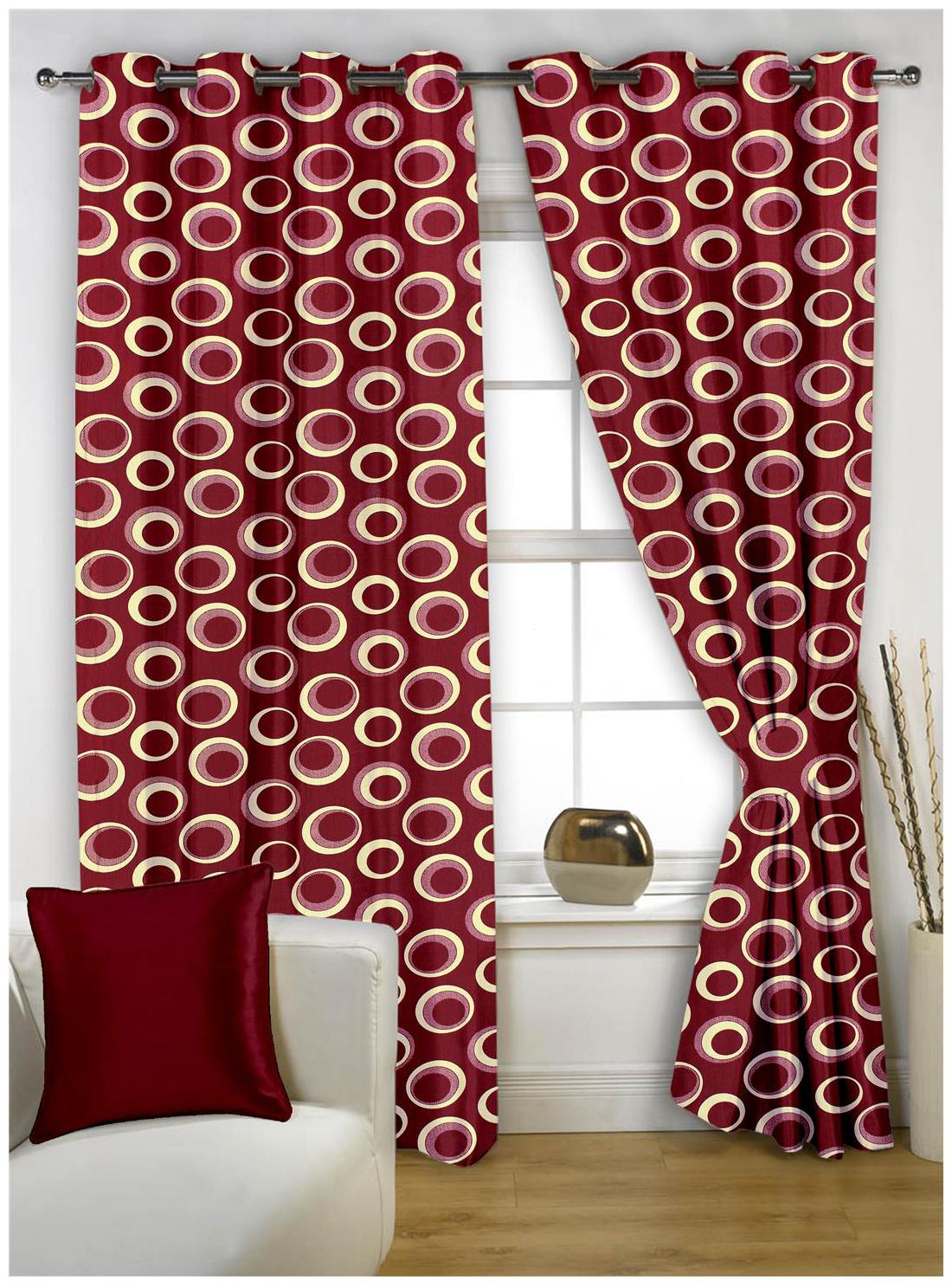 

Story Home Polyester Window Semi Transparent Red Regular Curtain ( Eyelet Closure Polka Dots )