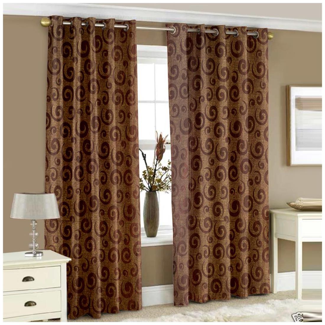 

Story Home Polyester Window Semi Transparent Brown Regular Curtain ( Eyelet Closure Abstract )