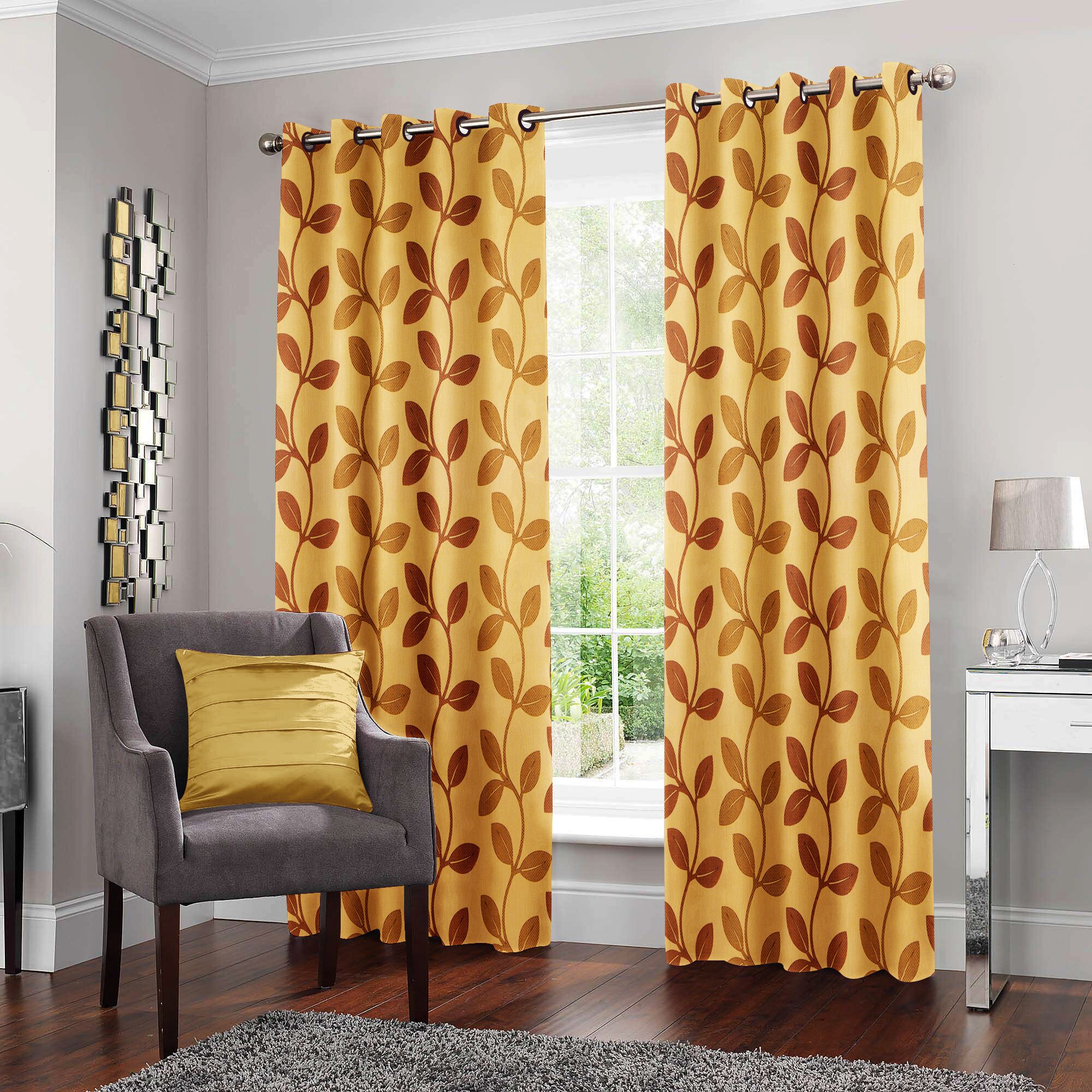 

Story Home Polyester Door Semi Transparent Yellow Regular Curtain ( Eyelet Closure Floral )