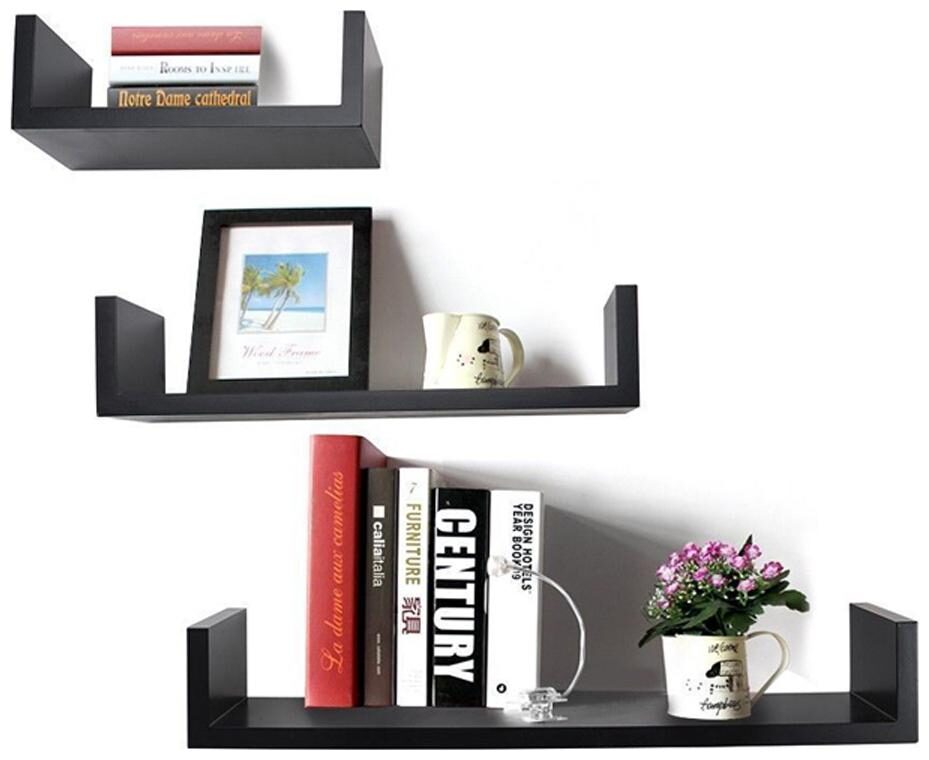 

DecorNation Wall Shelf Set Of 3 U Shape Shelves - Black Shelving Wall Unit