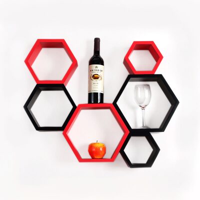 

DecorNation Wall Mount Shelves Hexagon Shape Set Of 6 Wall Shelves Black And Red