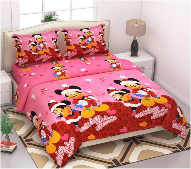 Supreme Home Collective Microfiber Kids Double Size Bedsheet 104 TC ( 1 Bedsheet With 2 Pillow Covers , Pink )