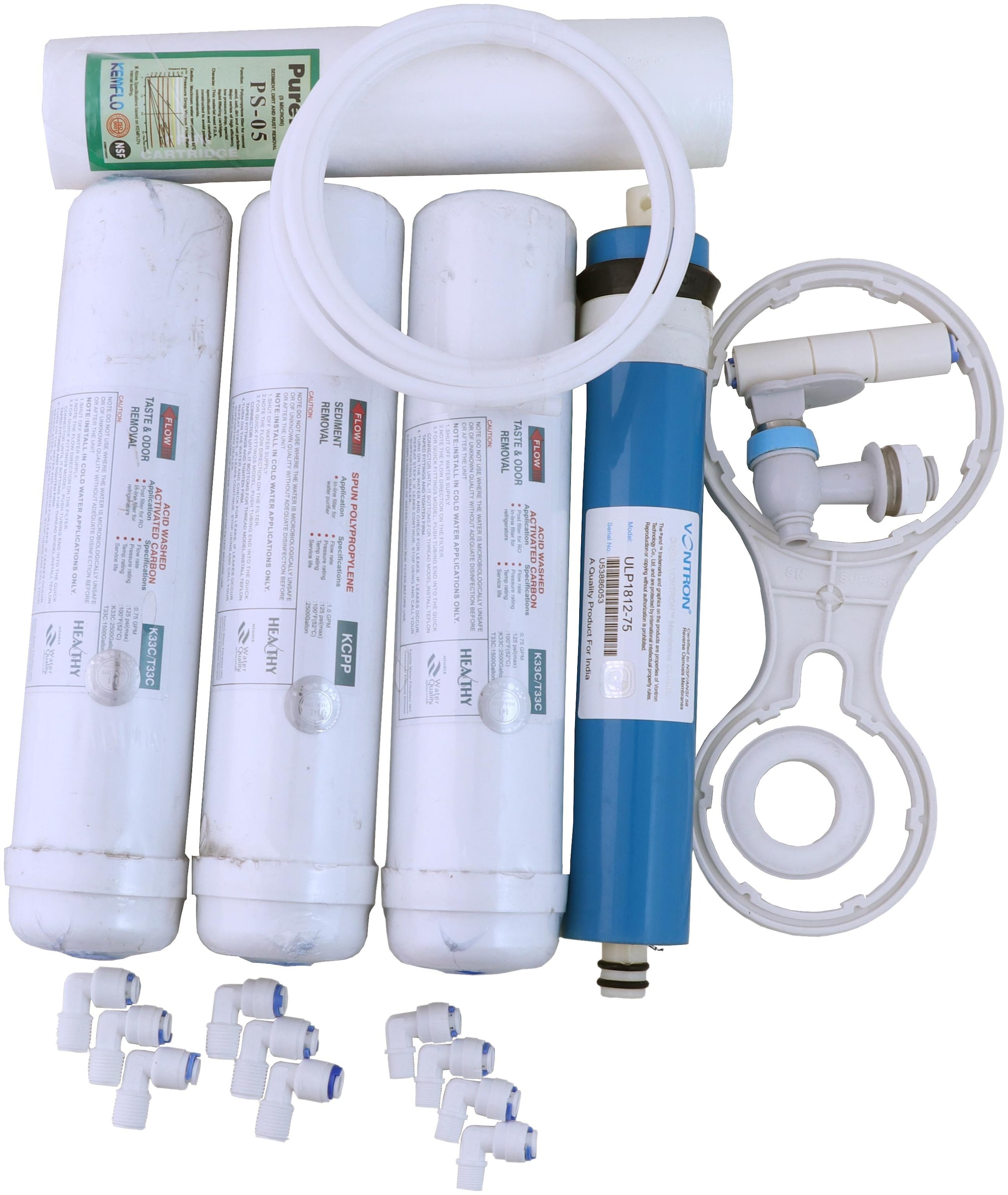 

1 Year Service Kit For All RO Water Purifier Inline Filters Vontron 80 GPD Spun Filter Pipe FR Connectors Tap Spanner