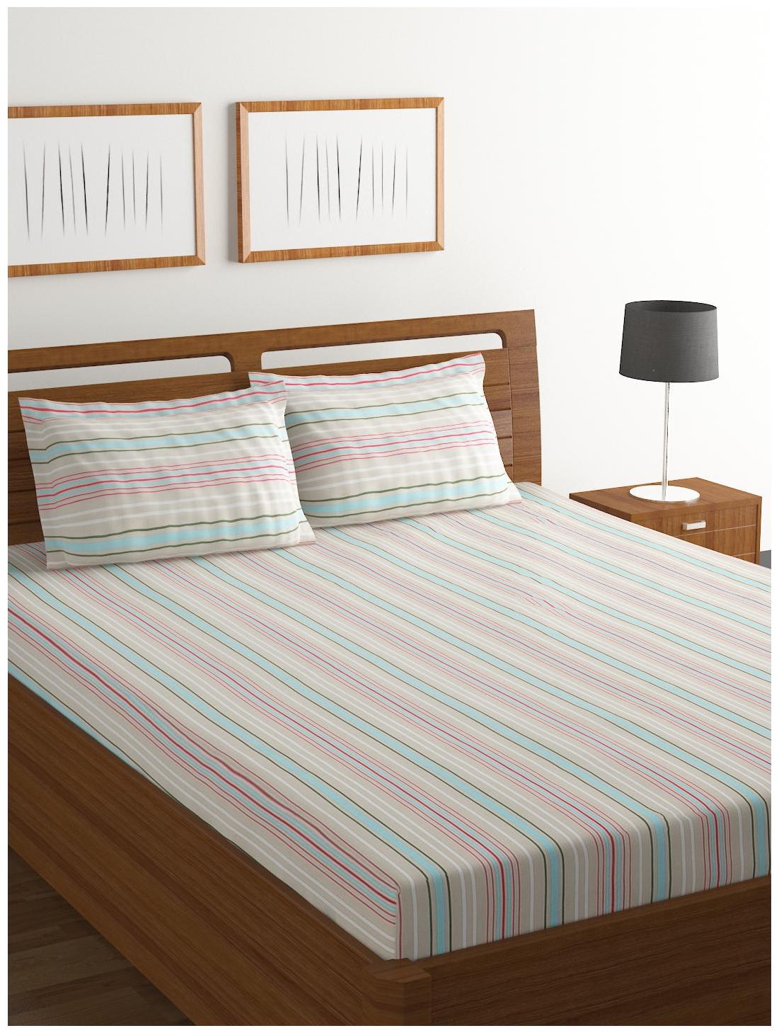 

Bombay Dyeing Cotton Striped Double Size Bedsheet 144 TC ( 1 Bedsheet With 2 Pillow Covers Multi )