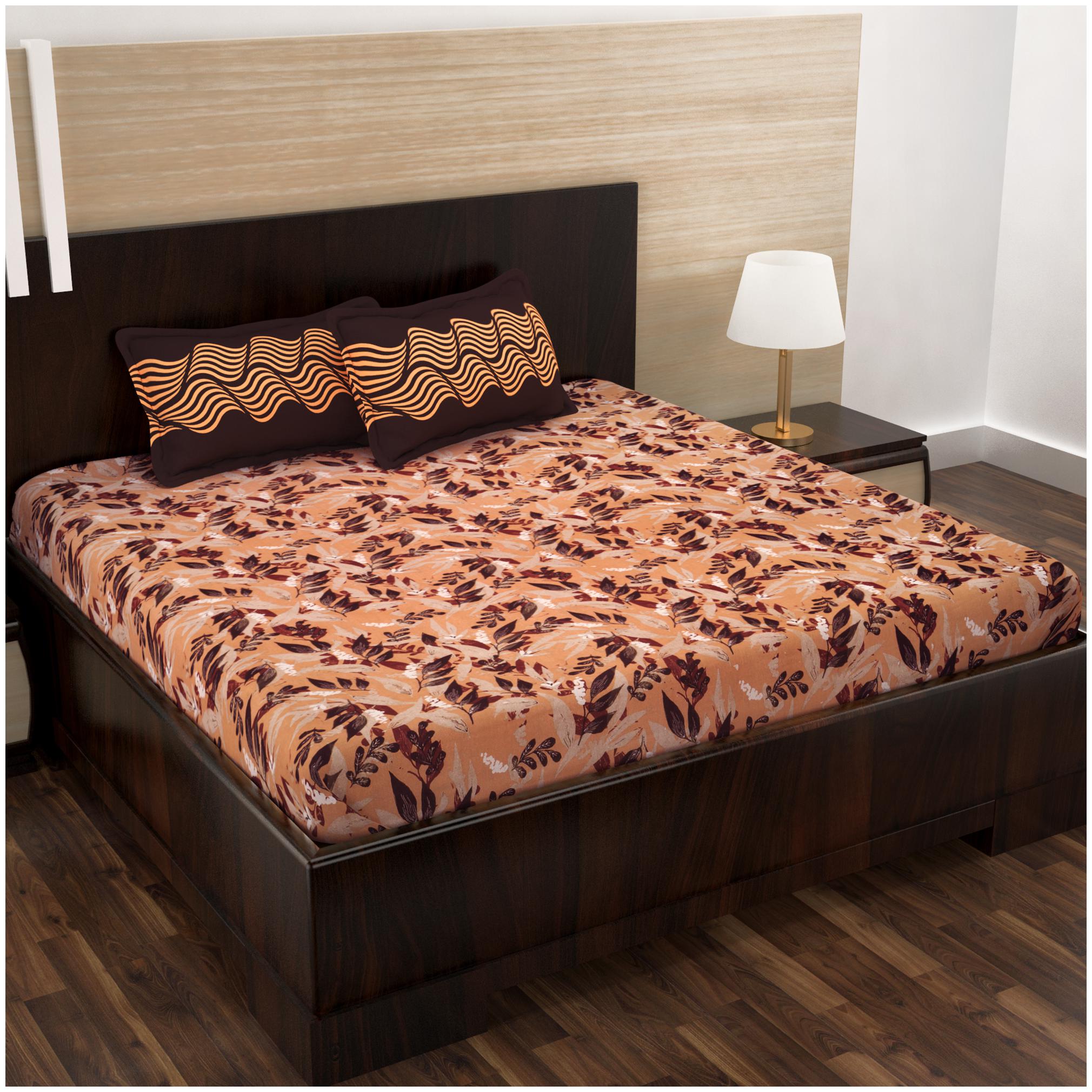 

Story Home Cotton Floral Double Size Bedsheet 152 TC ( 1 Bedsheet With 2 Pillow Covers Brown )