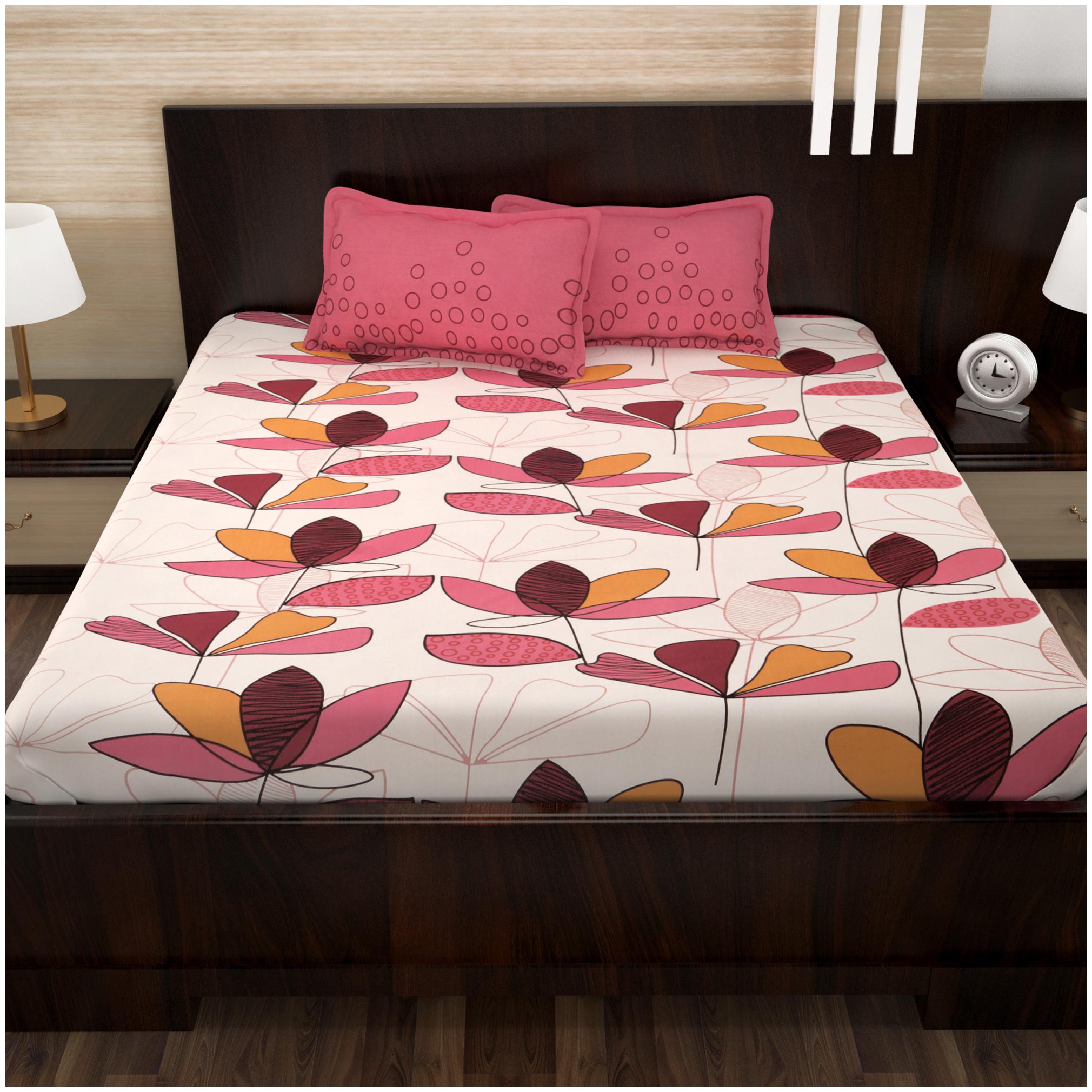 

Story Home Cotton Floral Double Size Bedsheet 152 TC ( 1 Bedsheet With 2 Pillow Covers Pink )