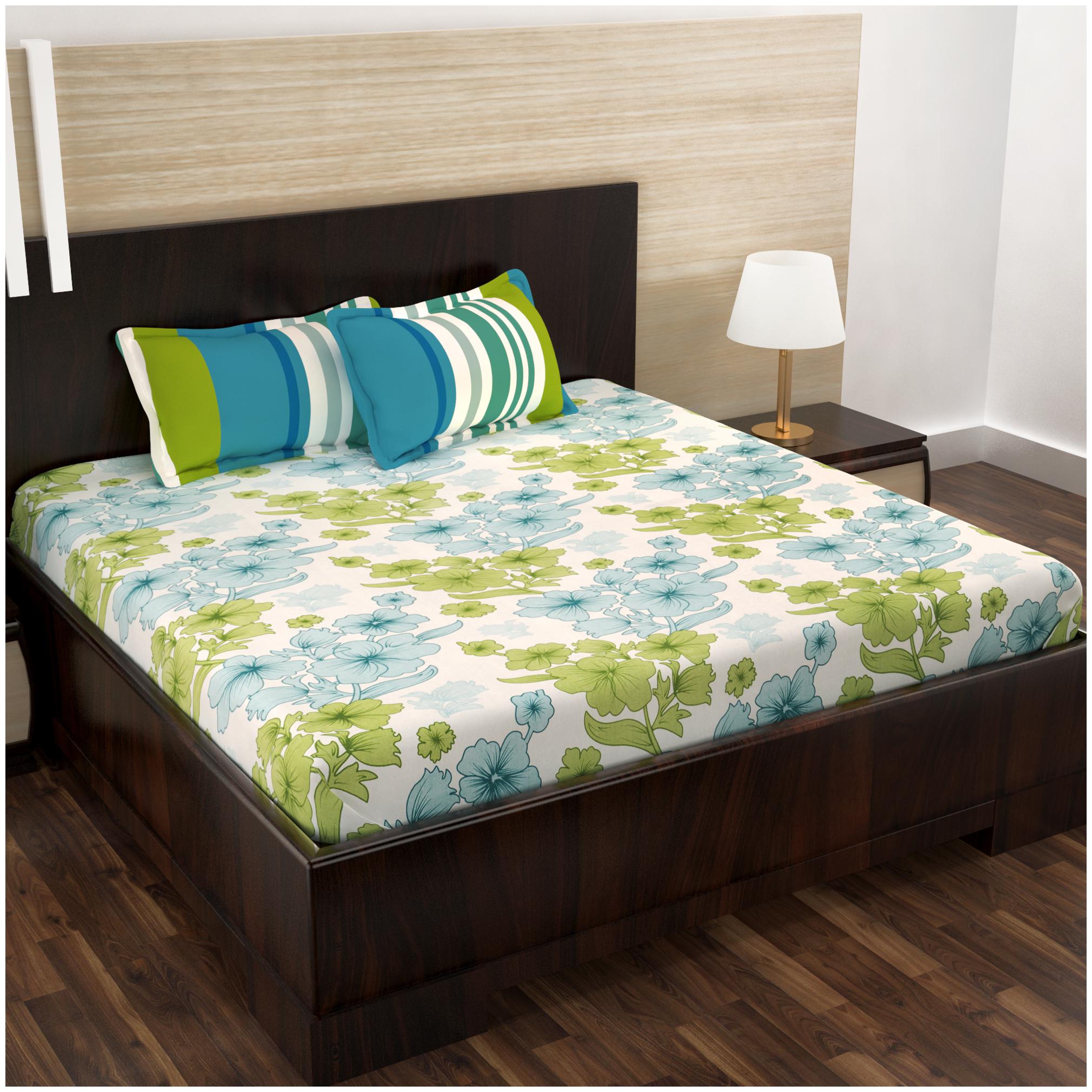 

Story Home Cotton Floral Double Size Bedsheet 152 TC ( 1 Bedsheet With 2 Pillow Covers Blue )