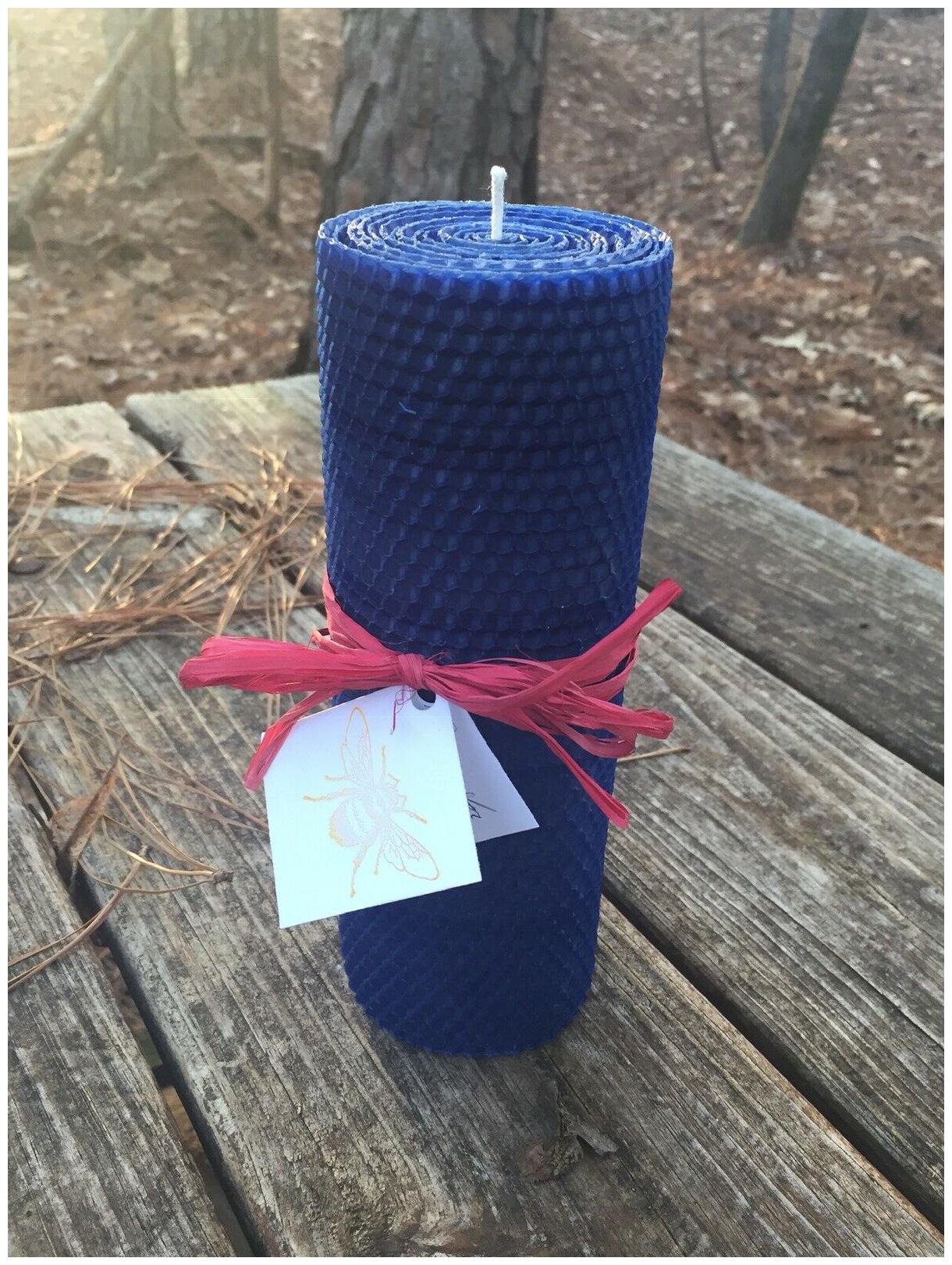 

100 Natural Hand-rolled Navy Blue Honeycomb Beeswax 8 Pillar Candle Non-toxic