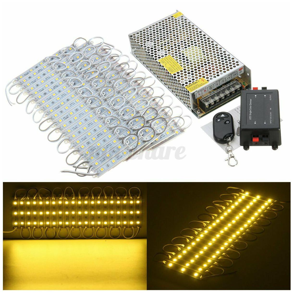 

100pcs Remote Power 50FT 5050 SMD 3 LED Module Light Front Store Window -