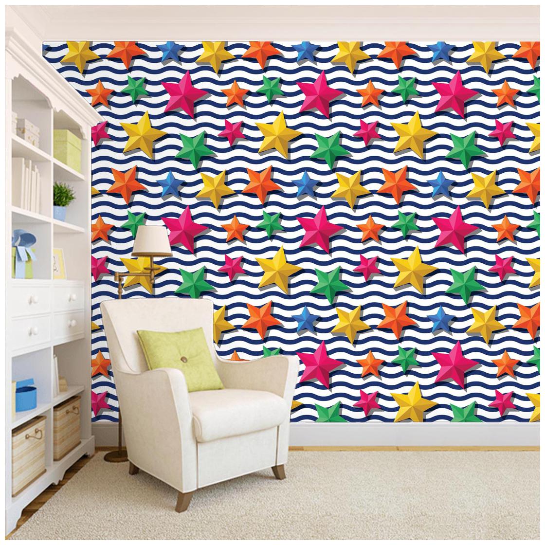 

100yellow 3D Star Pattern Peel Stick Wallpaper For Drawing Room- 26 7 Sqft