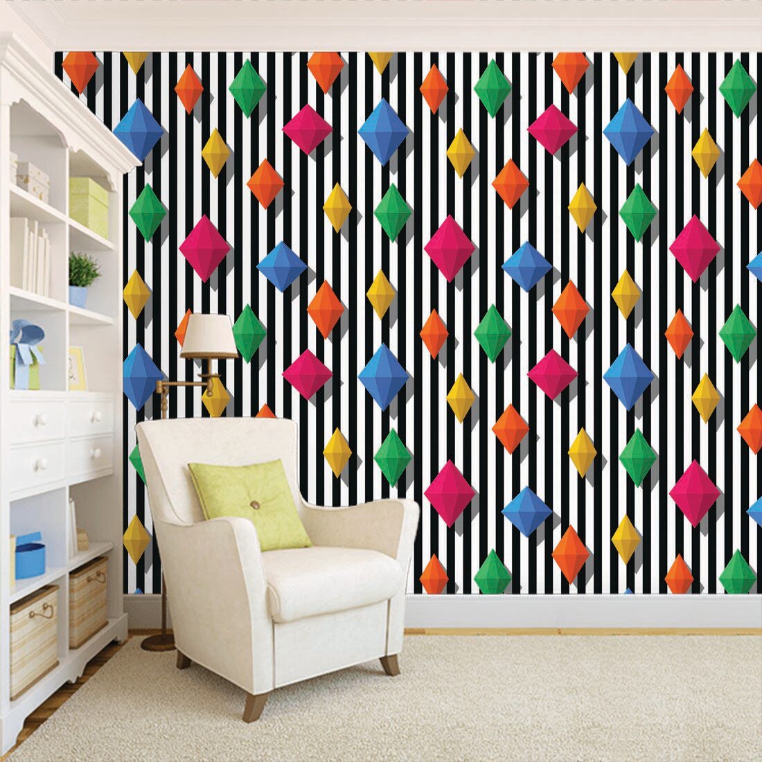 

100yellow 3D Stripe Design Printed Peel and Stick Decor Wallpaper (PVC Vinyl 26 7 Sq ft Multi)