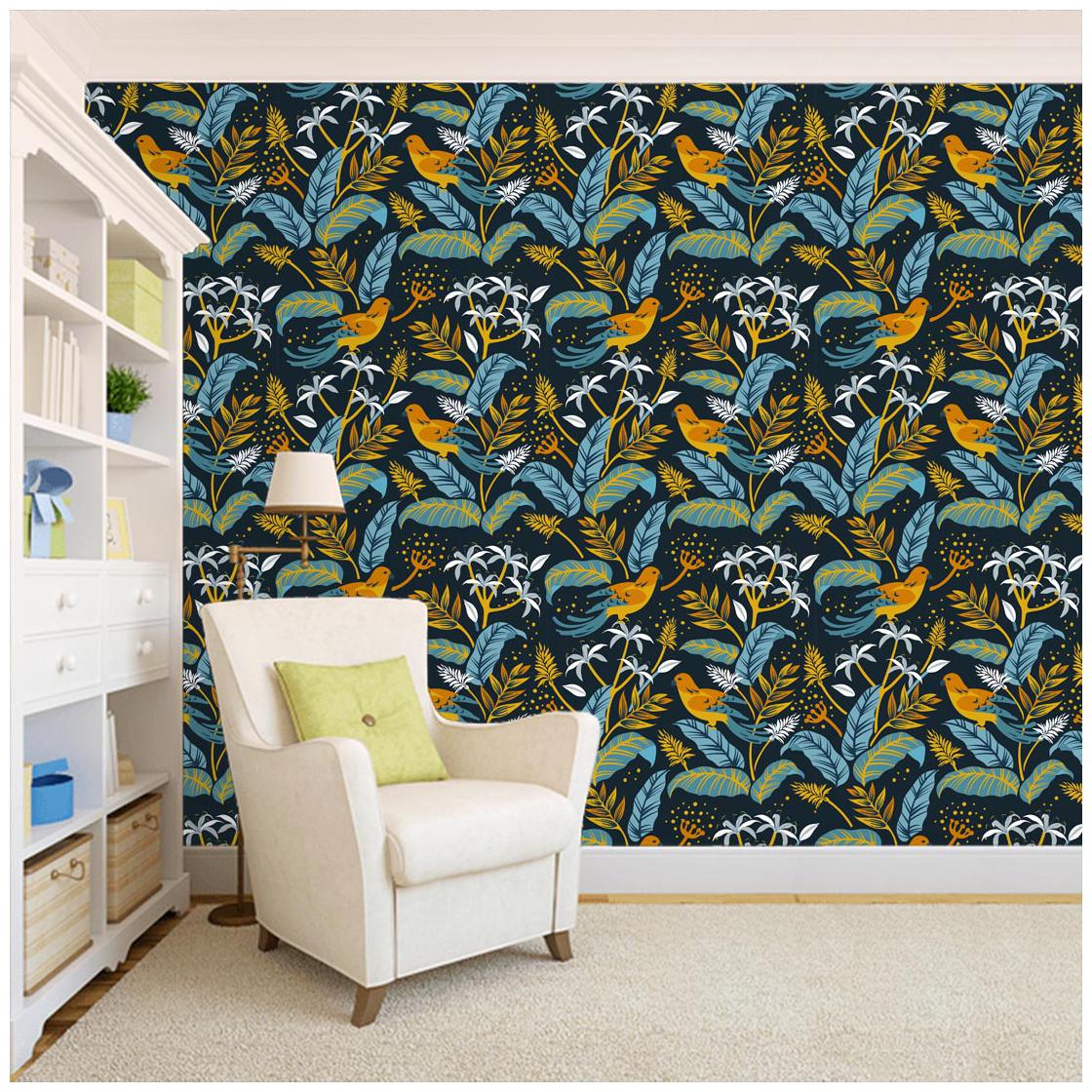 

100Yellow Floral Pattern Sel Peel Stick Waterproof Wallpaper