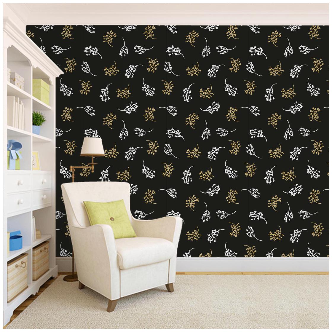 

100yellow Leaf Printed Black Color Wall Paper Peel And Stick Wallpaper (PVC Vinyl 26 7 Sqft Multi)