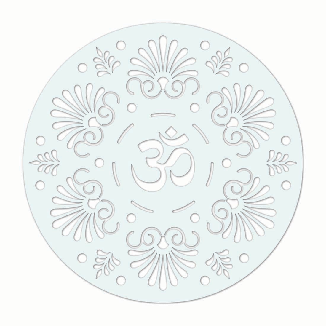 

100yellow Om Design Diwali Rangoli Plastic Stencil for Diwali Decoration 10 x 10 Inches white