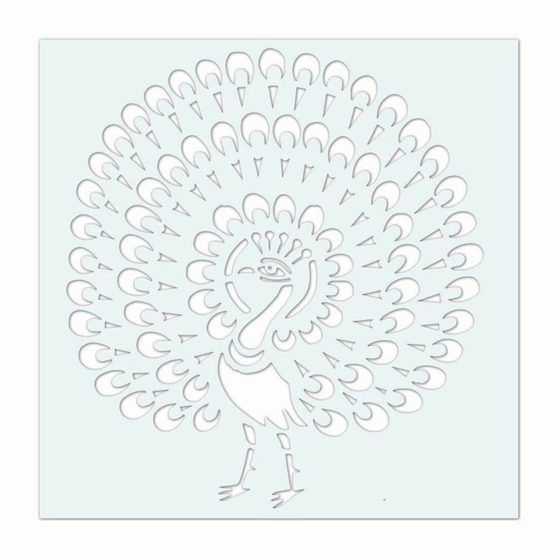 

100yellow Peacock Design Diwali Rangoli Plastic Stencil for Diwali Decoration 10 x 10 Inches white