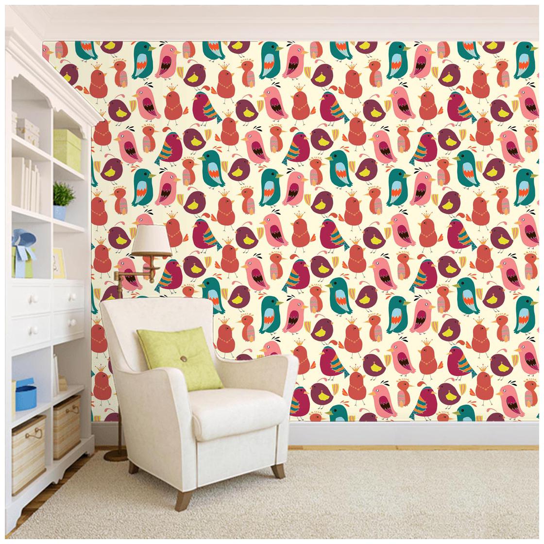 

100yellow PVC Vinyl Bird Printed Peel and Stick Decor Wallpaper (Multi 26 7 Sqft)