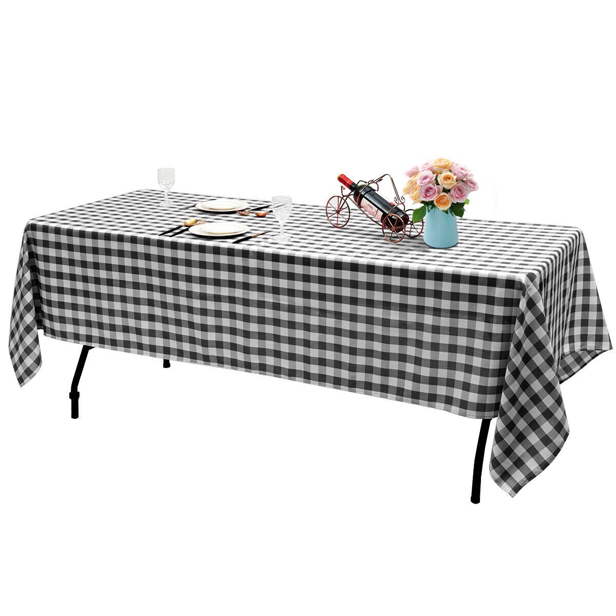 

10Pcs 60 x126 Polyester Tablecloth Black White Checker Ideal for Home Party