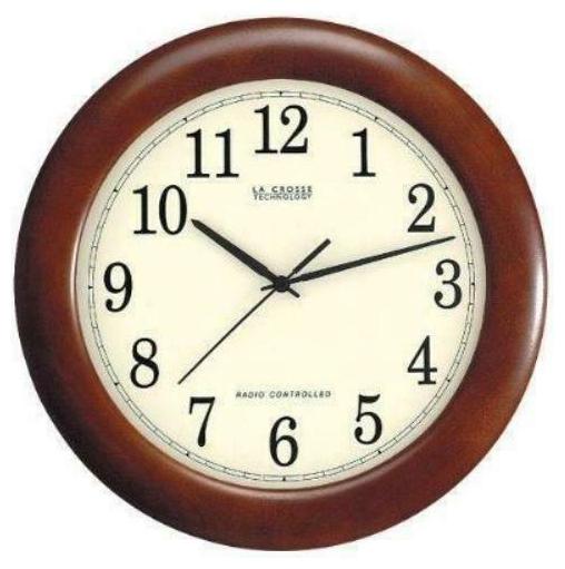

12 5-inch Atomic Analog Wall Clock with Wood Finish Frame
