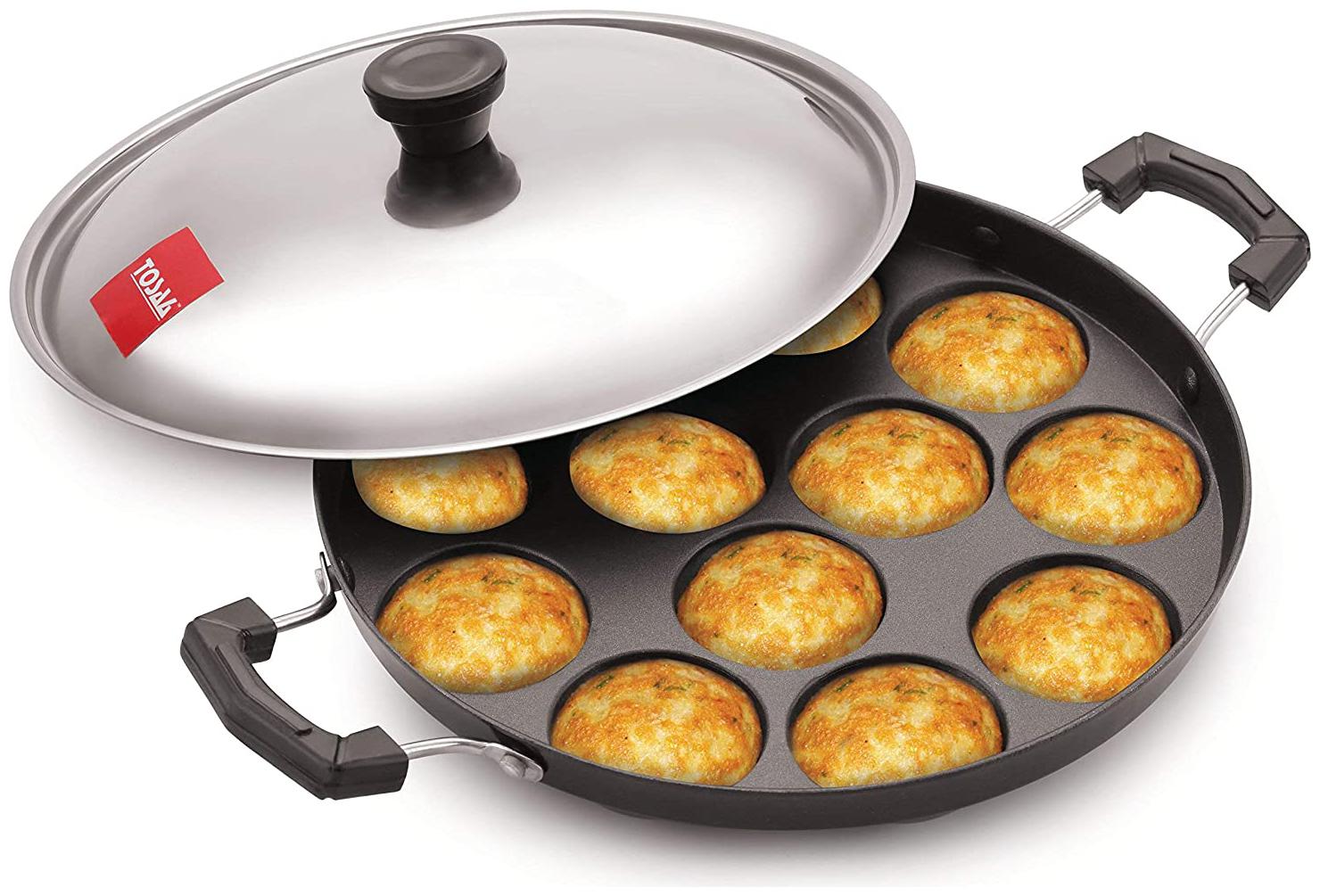 

Tosaa 12 Cavity Appam Patra Side Handle with Lid 23 cm Black