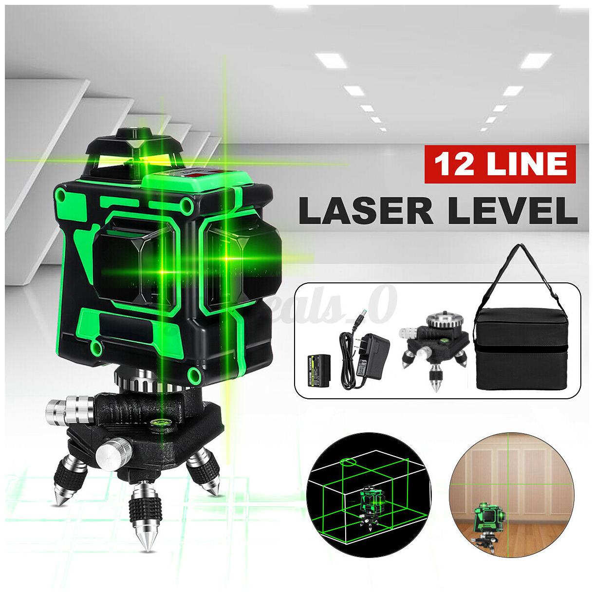 

12 Lines Laser Level Cross Green Line Laser Self Leveling Measure Tool 3D USA