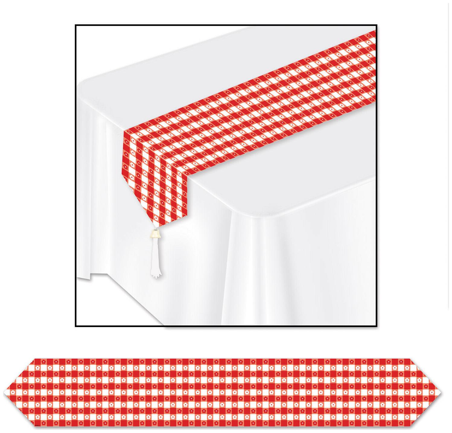 

(12) Printed Gingham Table Runner red