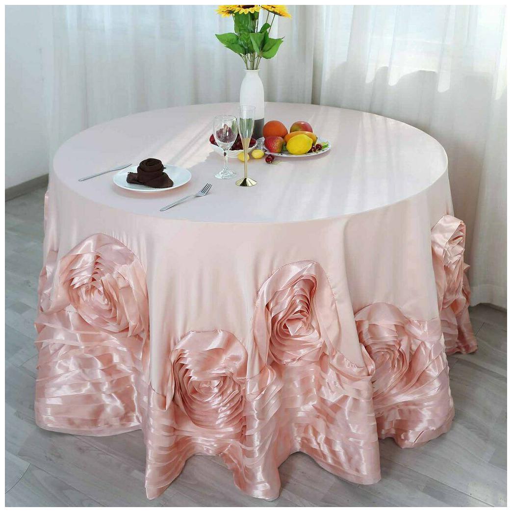 

120 Large Rosette Round Tablecloth Lamour Satin Tablecover For Wedding Party
