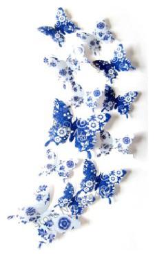 

12pcs PVC 3D Butterfly Wall Decor Stickers Art Decals for Home Decoration-Blue n White Flower