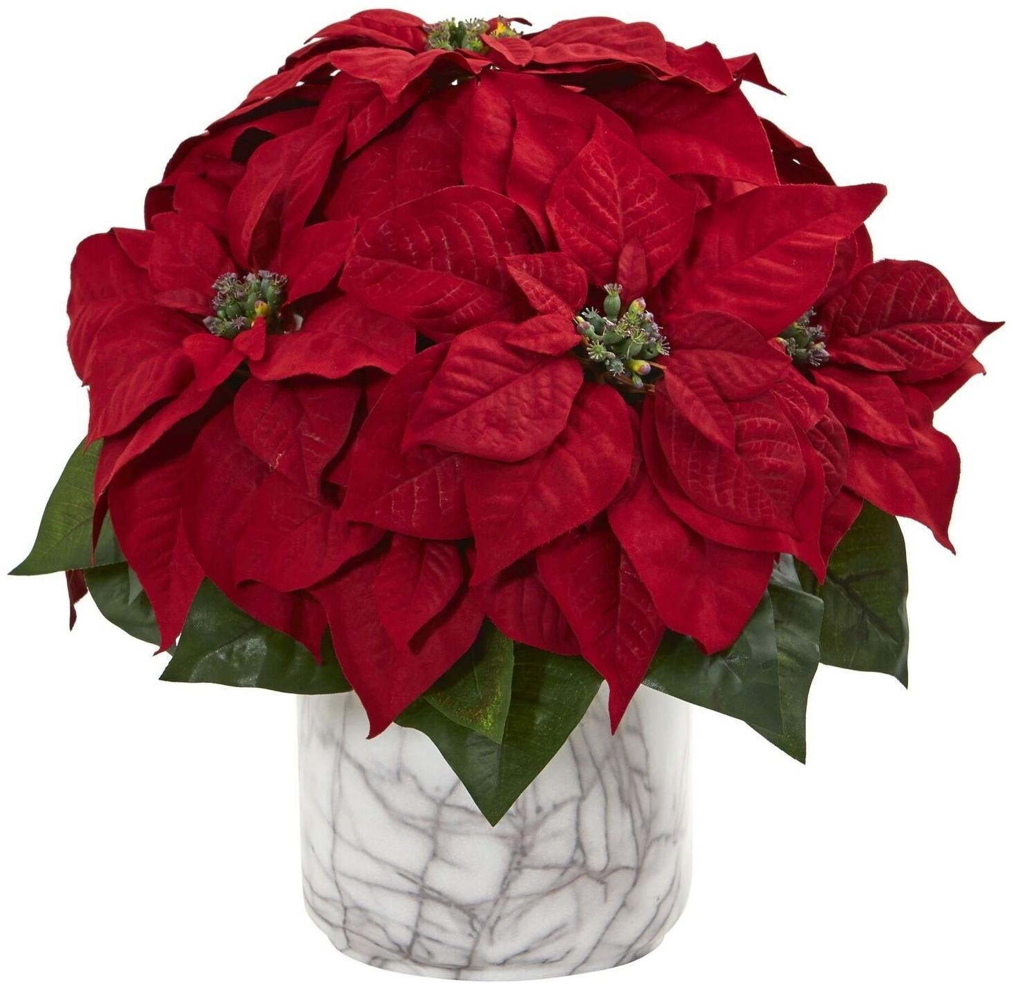 

15 Poinsettia Artificial Arrangement in Marble Finished h15 in w14 in d