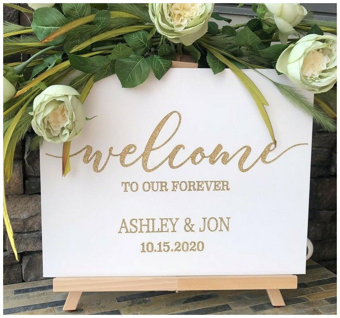 

16 X 20 Welcome Forever Wedding sign canvasBOARD Personalized GOLD WHITE