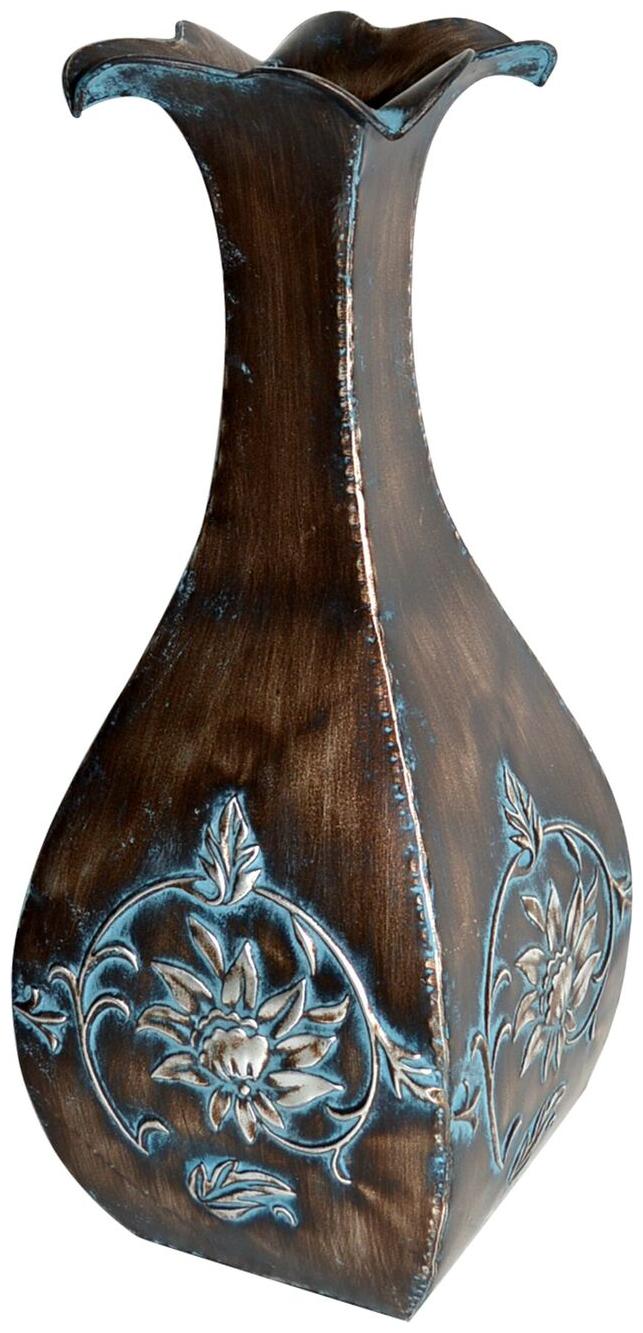 

17 5 COPPER BLUE METAL VASE Brown Large (Over 15 )