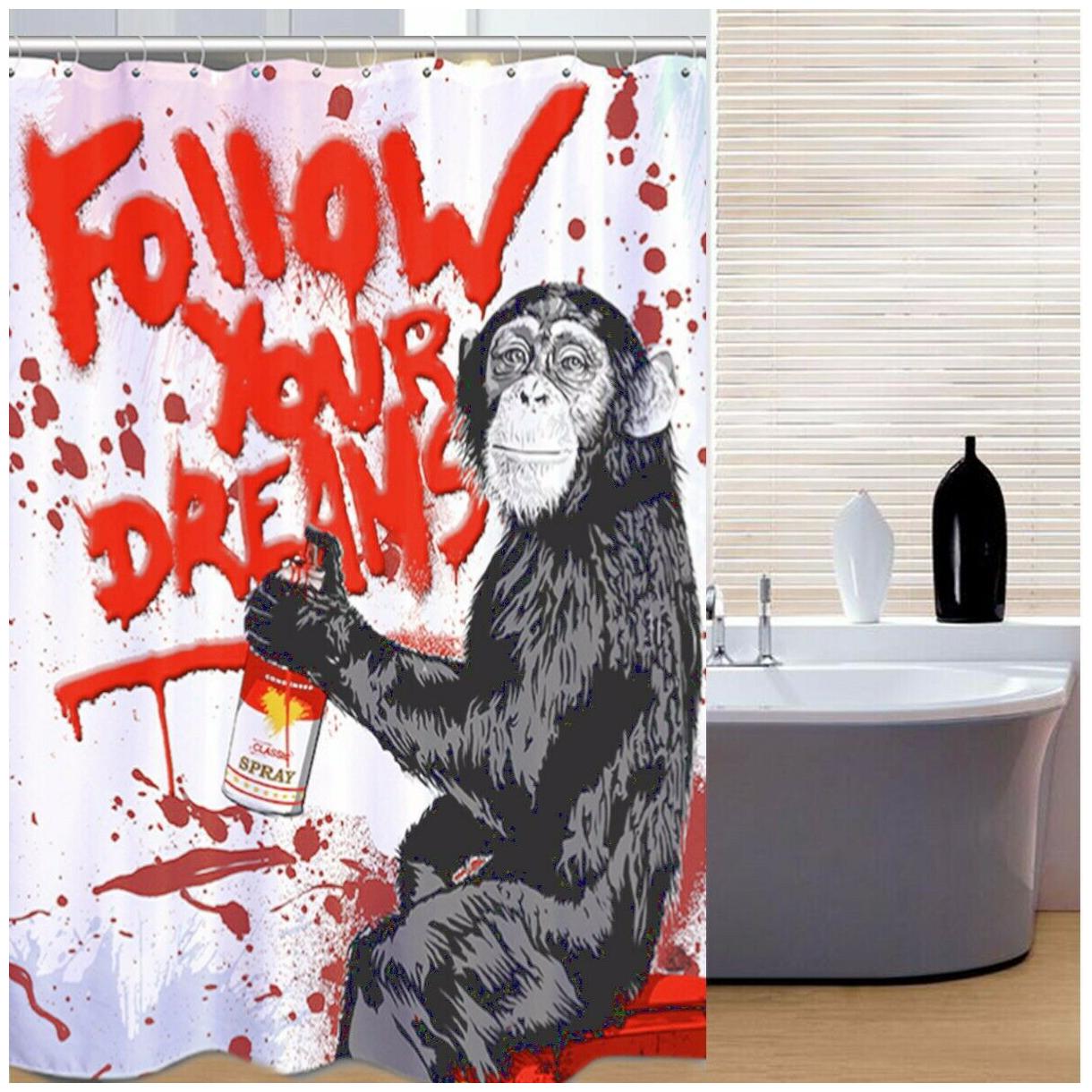 

180 200cm Chimpanzee Graffiti Follow Your Dreams Monkey Bathroom Shower