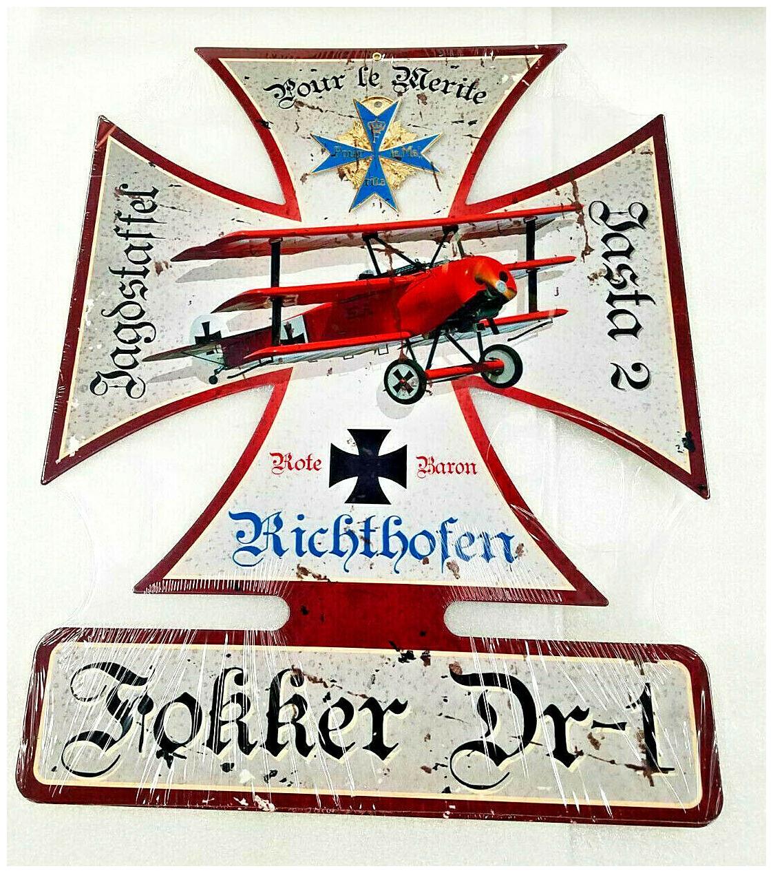 

19 German WWI Fokker triplane red baron fighter iron cross WW1 Steel Metal Sign