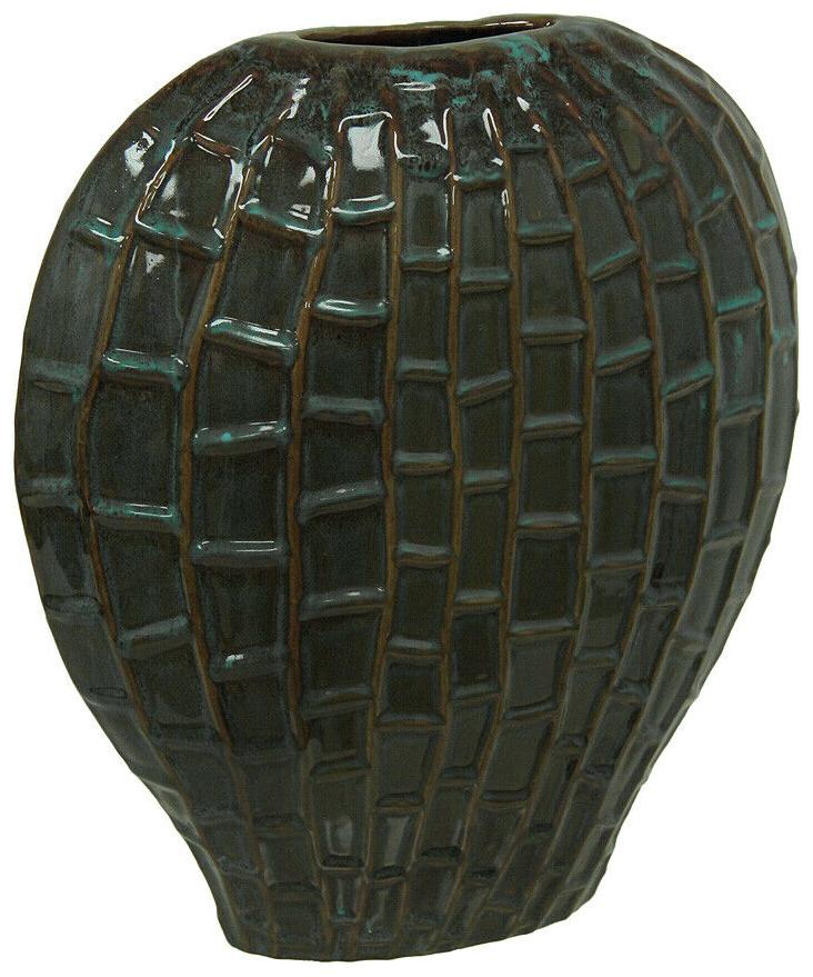 

19 Inch Deep Green Bamboo Look Ceramic Vase 17 Inches Wide