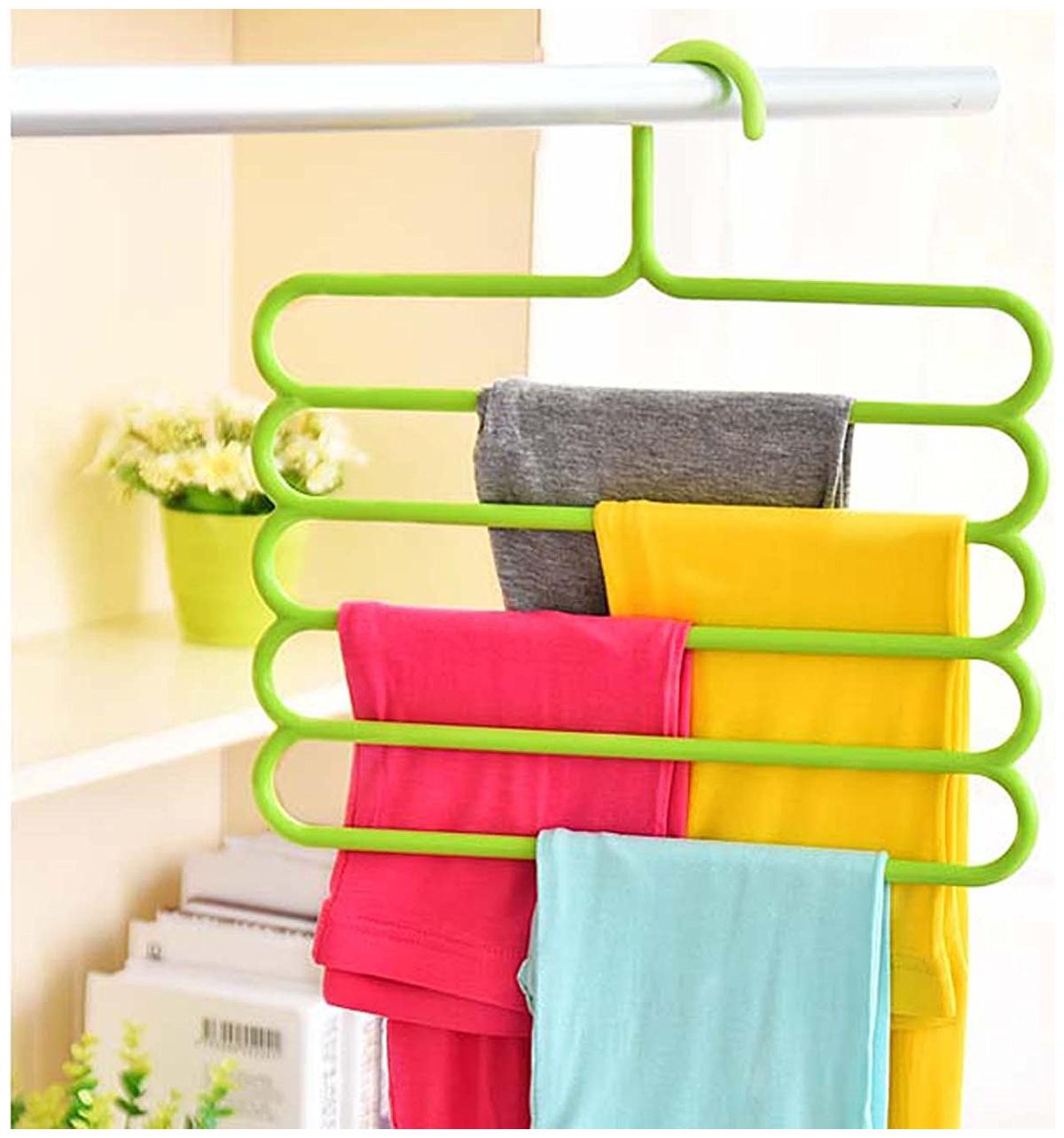 

1Pc S Shape Premium Quality Plastic 5 Layer Pant Hanger Cupboard Organiser Space Saving Hanger-Random Color Sold By Evershine Gifts And Household