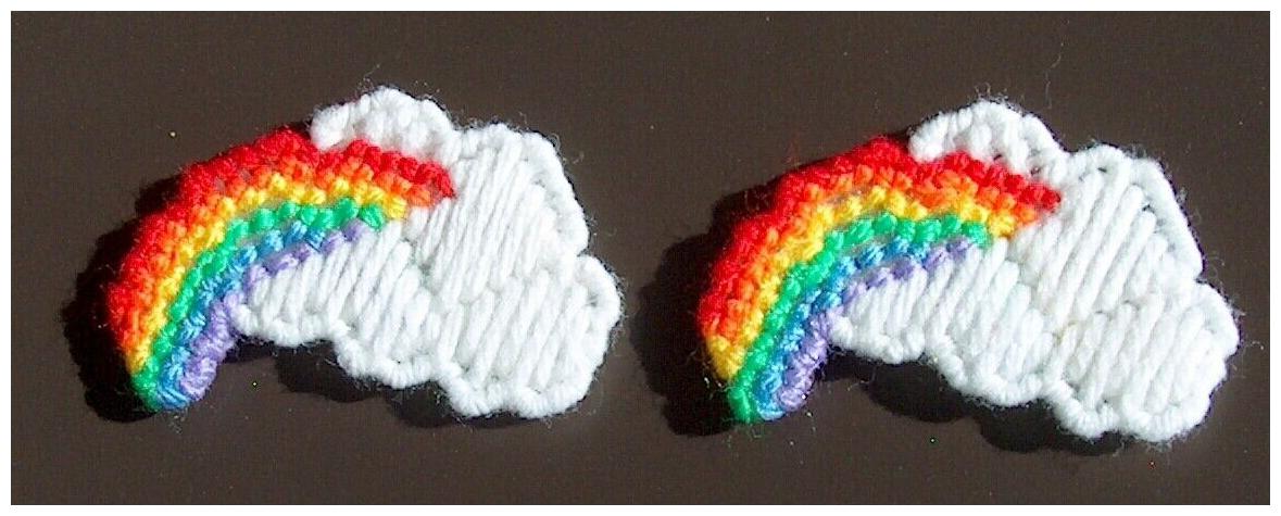 

2 Handmade Rainbow with Cloud Refrigerator Magnets Plastic Canvas Yarn