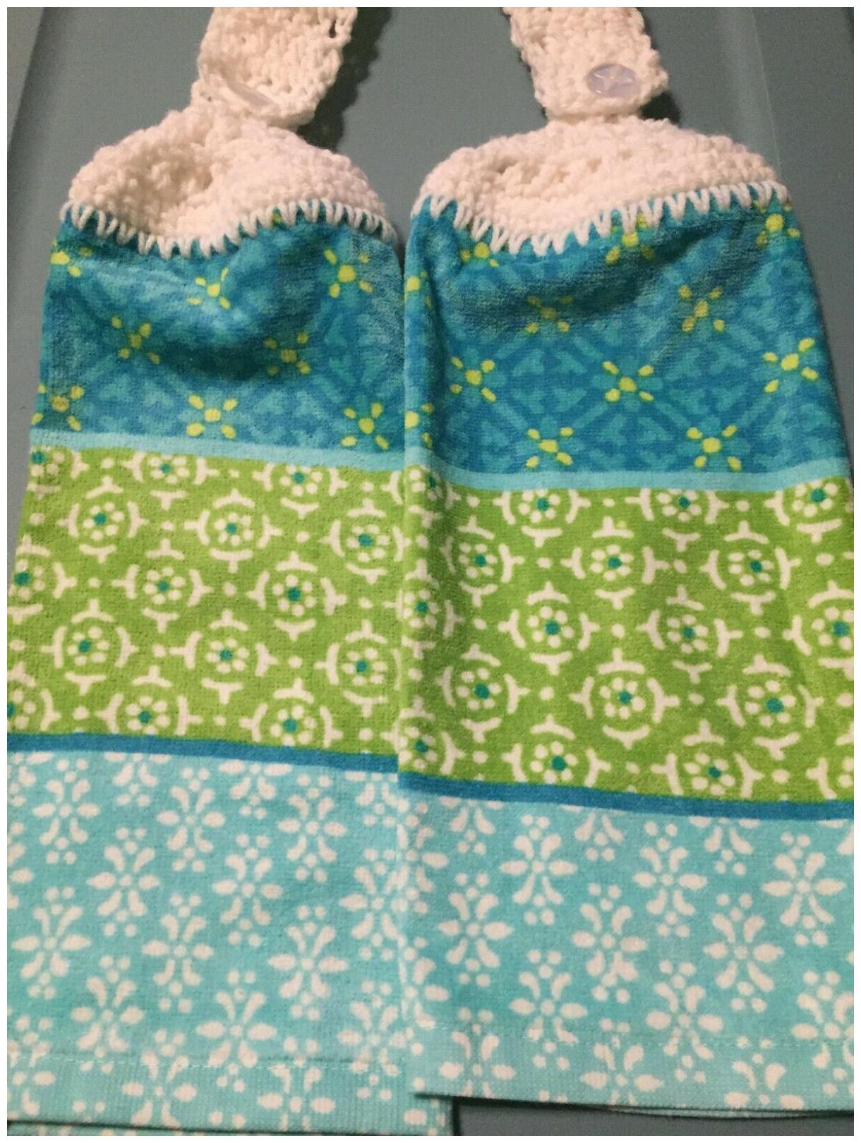 

2 Hanging Kitchen Dish Towels Crocheted Turquoise Design