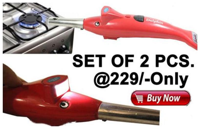 

2 In 1 Kitchen Dolphin Shape Electronic Gas Lighter With Led Torch Kitchen Specialist 2pcs ( Assorted Colors )