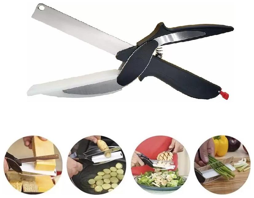 

2 in 1 Knife Cutting Board Food Chopper Superior Quality Kitchen Knife with Spring Action (Pack of 1) Black Color