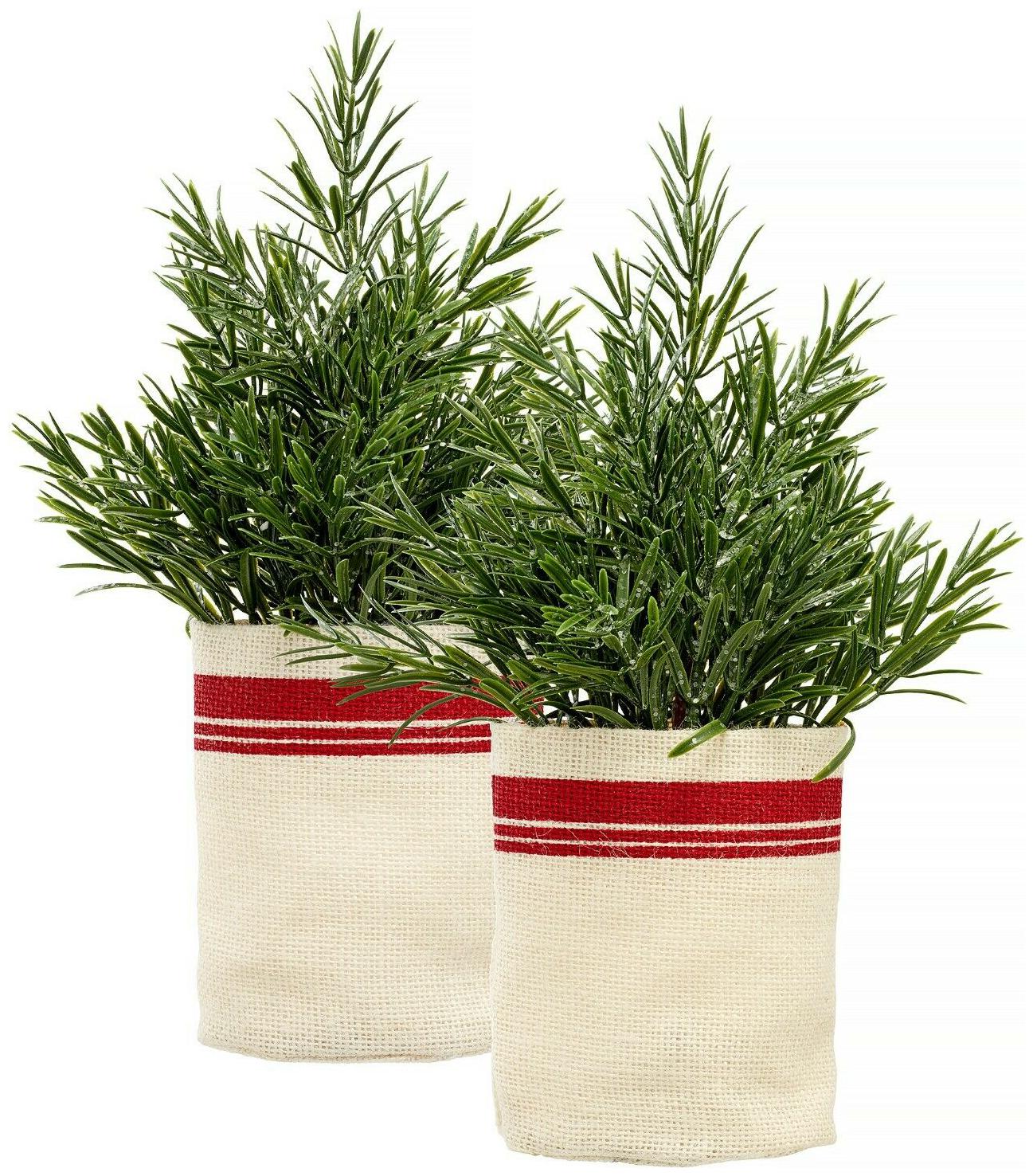 

2 Mini Potted Artificial Green 14 Rosemary Plants Plastic Fake decor free ship