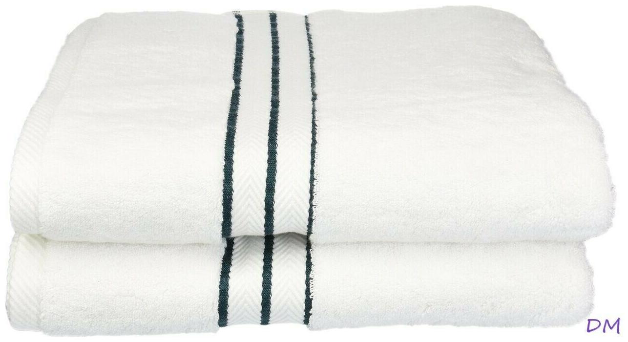 

2-pc Superior 900 GSM Egyptian Cotton White w Teal Border Bath Towel Set