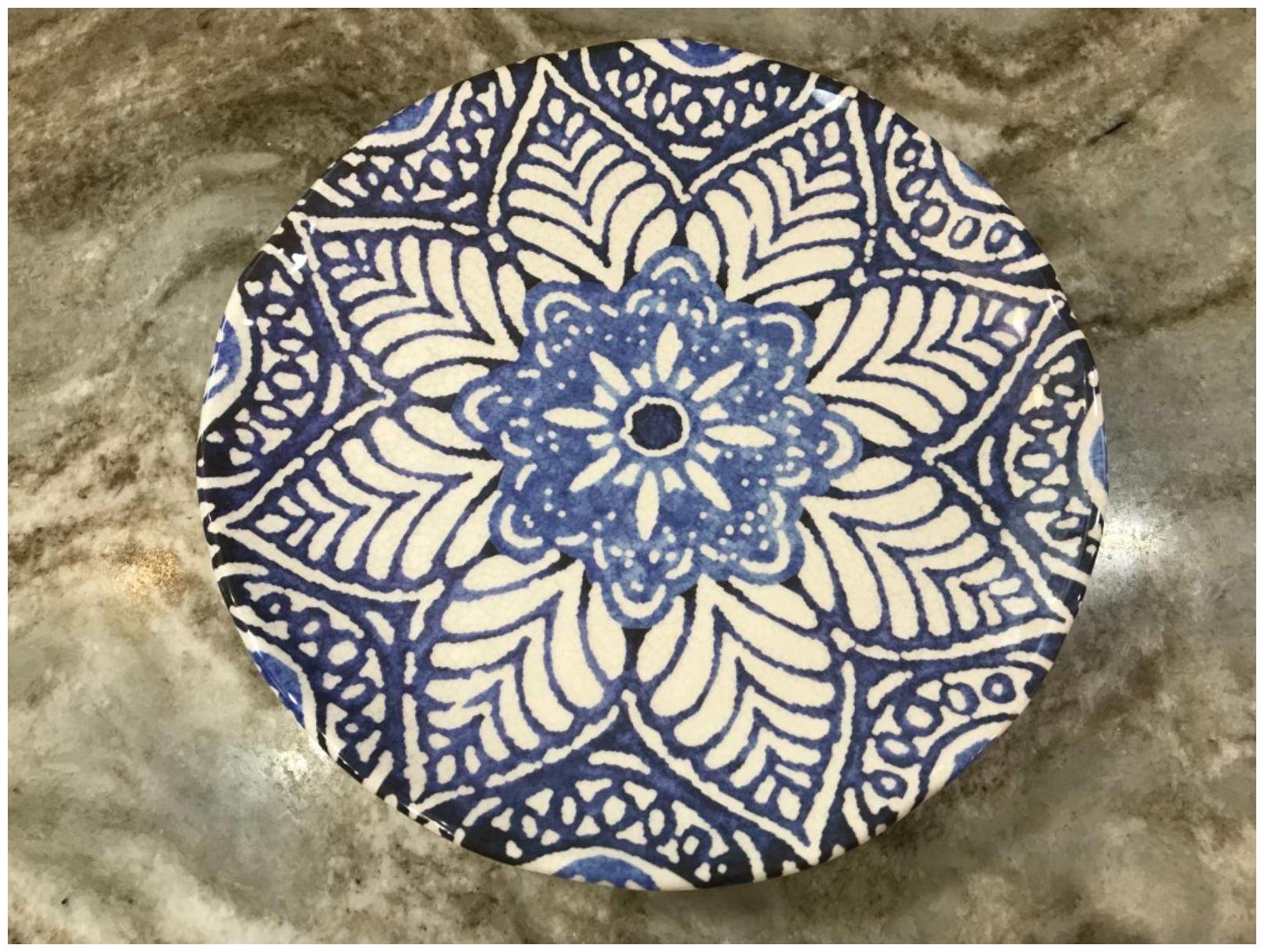 

222 Fifth Dinner Or Salad Plates Pasta Bowls Blue Abstract Melamine Set Of 4 New