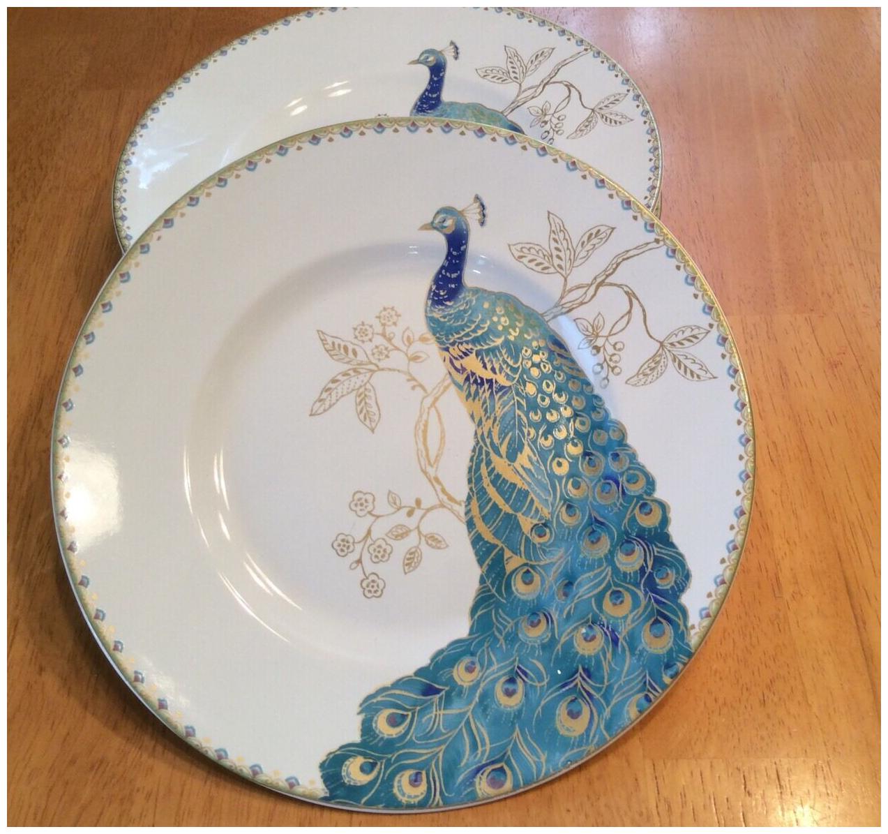 

222 Fifth Peacock Garden Salad Plates Set Of 4 Porcelain Beautiful New