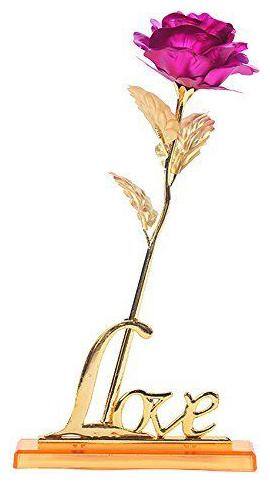 24K gold plated golden Pink rose with love stand and with unique gift box - best gift for love ones