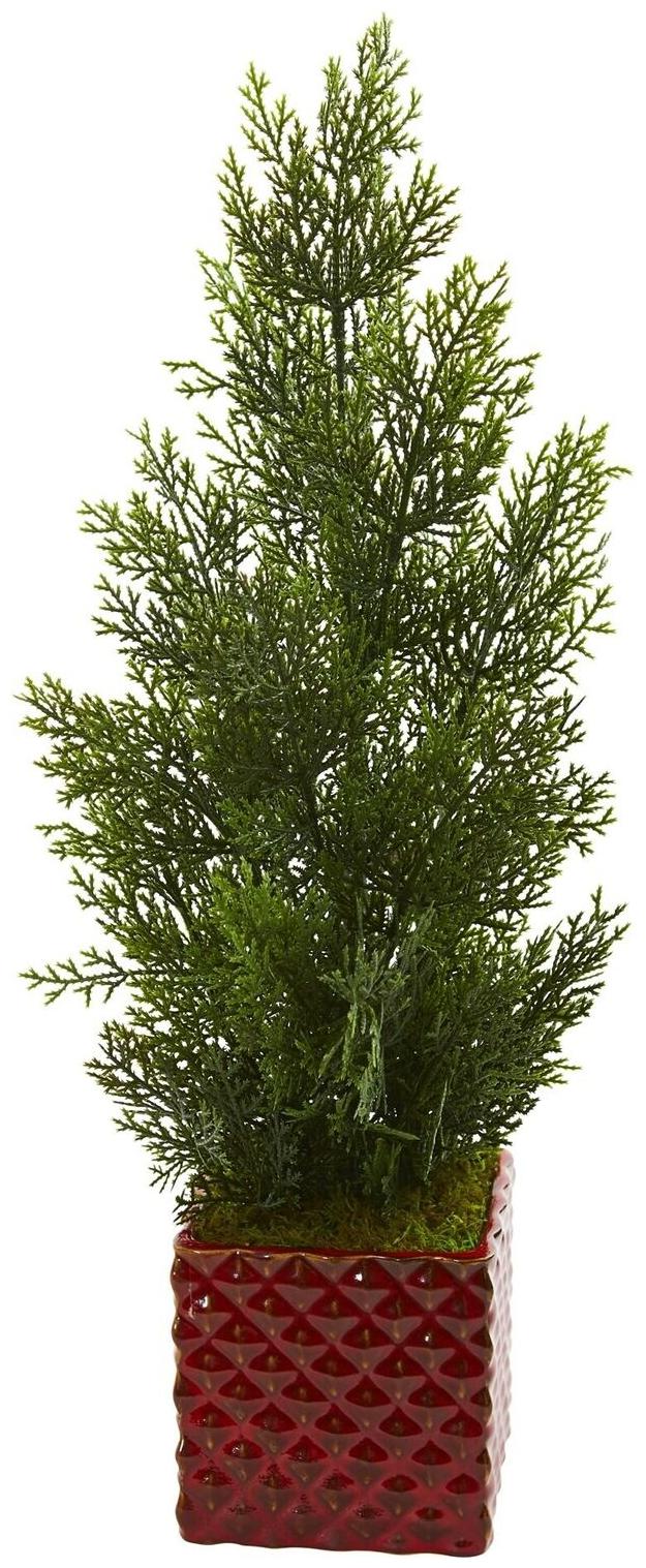 

25 Mini Cedar Pine Artificial Tree in Red Planter